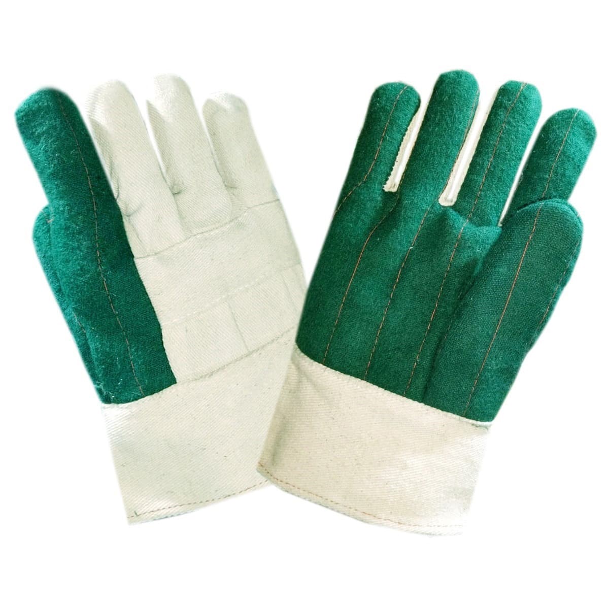 Green Hot Mill 3-Ply Gloves — Quilted Palm, Band Top, Burlap Lined